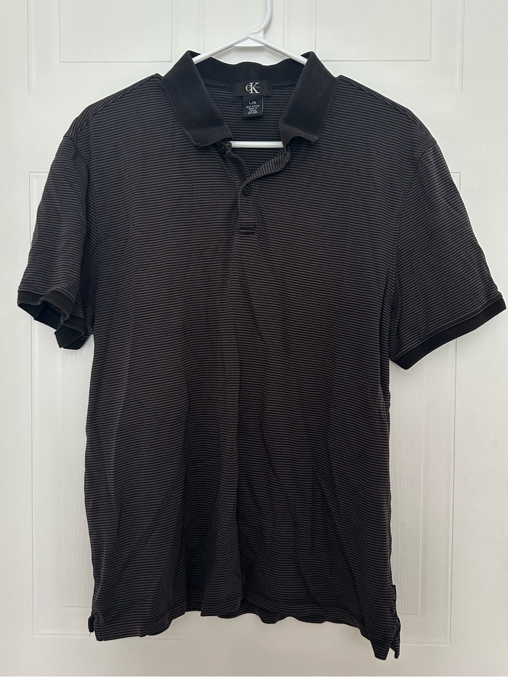 Calvin Klein Black and Grey Micro-Striped Polo - Men’s Size L